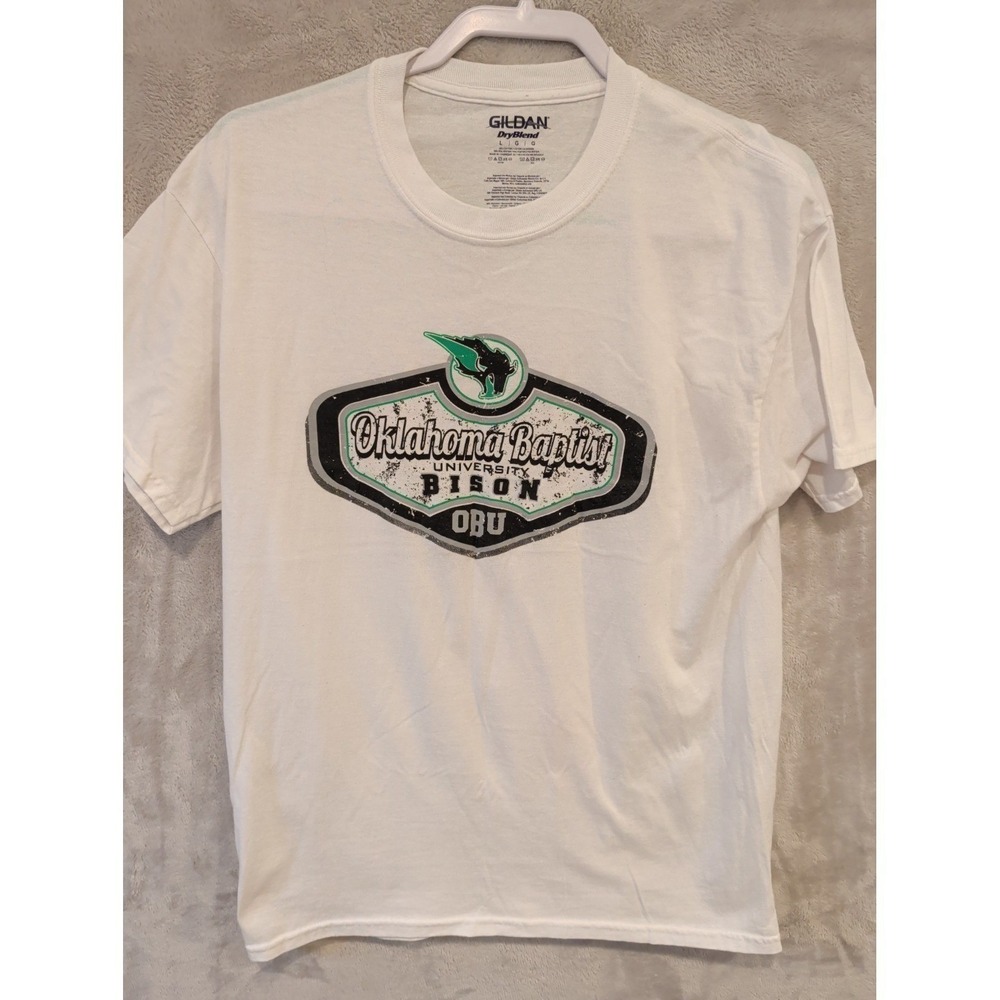 Oklahoma Baptist University Bison Shirt Mens‎ L White Gildan NCAA OBU